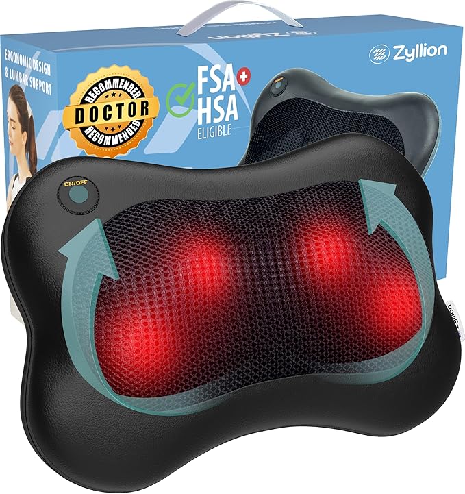 Zyllion Shiatsu Back and Neck Massager with Heat - 3D Electric Kneading Deep Tissue Massage Pillow for Muscle Pain Relief,...