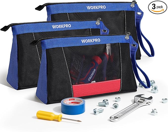 WORKPRO 12" Tool Pouches with Zipper, Heavy-Duty Small Tool Bag, Utility small tool pouch for Tool Organizers and Storage,...