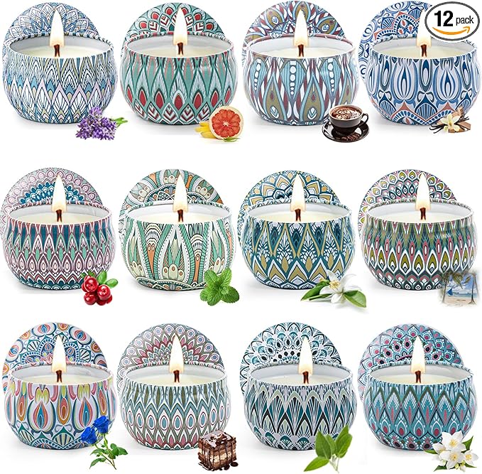 Scented Candles Gift Set, 12 Pack Aromatherapy Candles for Women, Candles for Home Scented, 300H Long Burning, Soy Wax Can...
