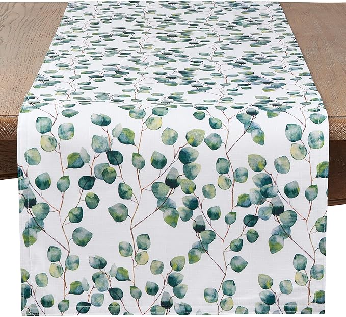 SARO LIFESTYLE Eucalyptus Leaf Table Runner, Eucalyptus, 16"x72"