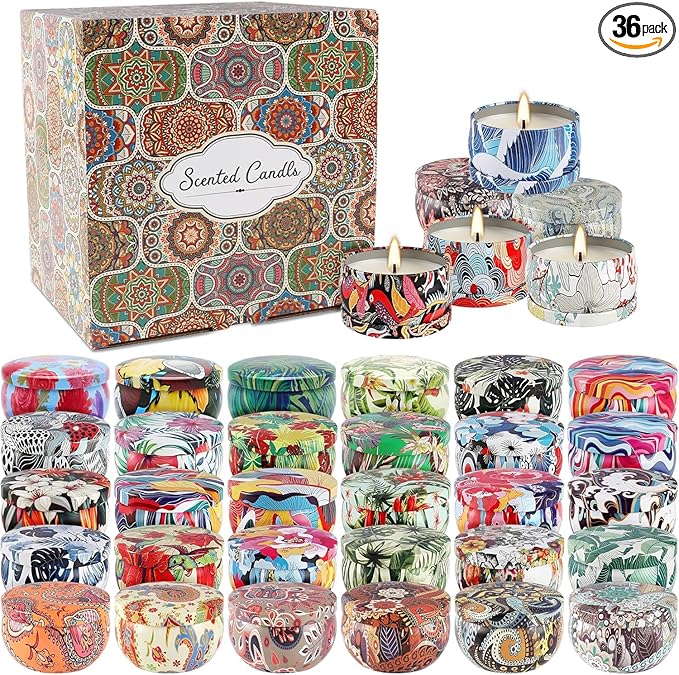 AYIQIW Set 36Pack Scented Candles Gifts Soy Wax Travel Tin Jar Candles for Home 2.5 OZ jar Candles for Mom, Birthday, Than...