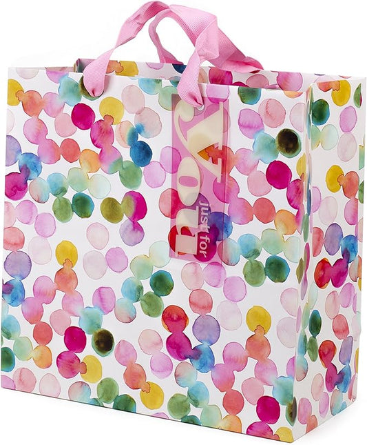 Hallmark 10" Large Square Gift Bag (Watercolor Dots, Just for You) for Birthdays, Mothers Day, Easter, Graduations, Retire...