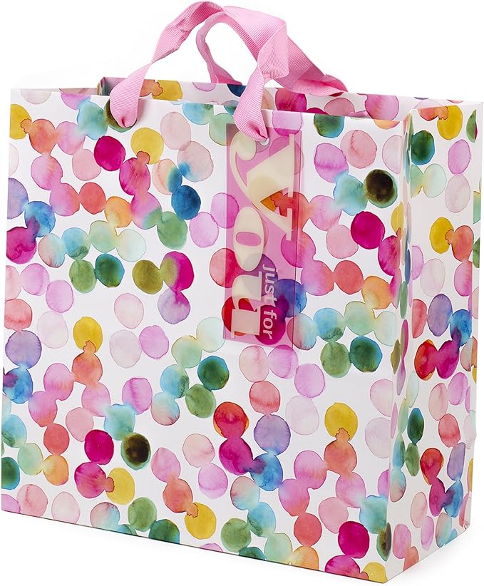 Hallmark 10" Large Square Gift Bag (Watercolor Dots, Just for You) for Birthdays, Mothers Day, Easter, Graduations, Retire...