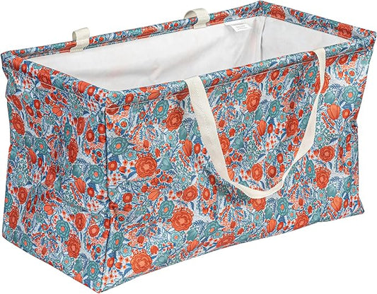 Household Essentials Large Canvas Utility Tote Bag with Handles | Collapsible Storage Basket for Laundry, Groceries, Colle...