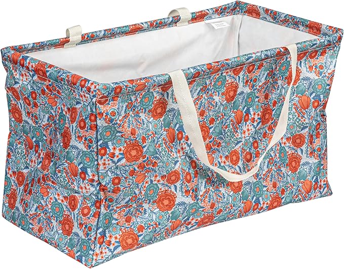 Household Essentials Large Canvas Utility Tote Bag with Handles | Collapsible Storage Basket for Laundry, Groceries, Colle...