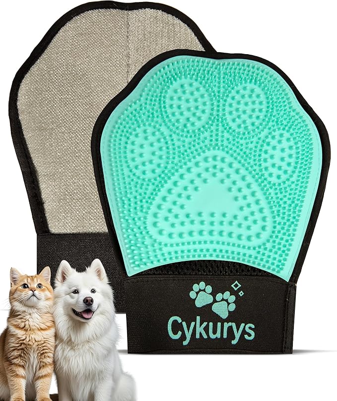 Cykurys Pet Hair Removal Glove for Dogs & Cats, 2-in-1 Double-Sided Pet Grooming Tool, Electrostatic Pet Hair Remover Glov...