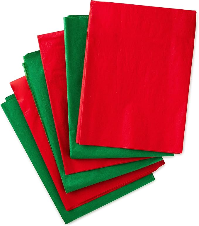 Hallmark Red and Green Bulk Tissue Paper for Gift Wrapping (100 Sheets) for Gift Bags, Christmas Presents, Holiday Crafts ...