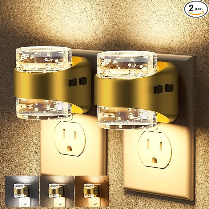 Briignite Night Light 2 Pack, Dimmable Night Lights Plug Into Wall with Bubble Design 3000K/4000K/5000K & 3 Brightness Lev...