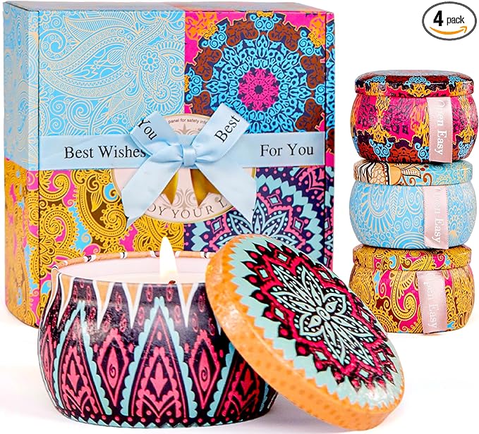 Candle Gift Set for Women, 4 Pack Long Lasting Lavender Scented Soy Candles, Aromatherapy Candles for Home Relaxation, Ide...