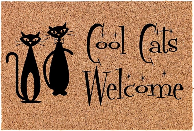 Welcome Doormat Coco Coir Door Mat Gift Atomic Cat Cool Cats Welcome Mid Century Modern (24" x 16")