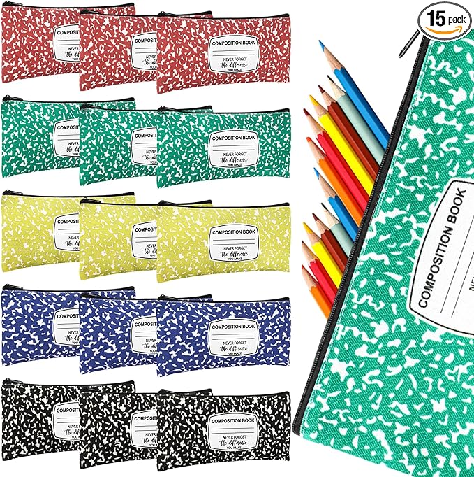Epakh 15 Pcs Teacher Pencil Case Pouch 8.7 x 3.9 Inches Composition Teacher Appreciation Gifts Portable Pencil Bag with Zi...