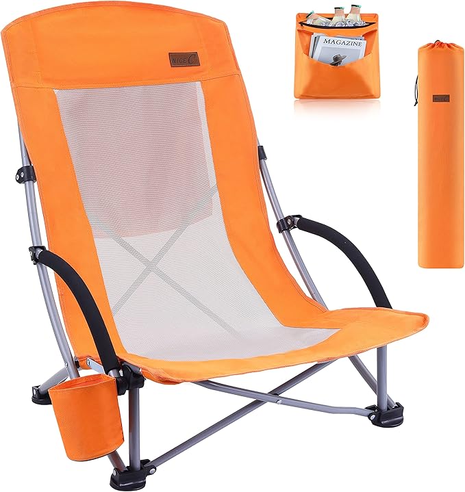 Nice C Beach Chair, Sling Sand River Chairs for Adults, Sillas De Playa, Beach Seat with Cooler High Back, Cup Holder & Ca...