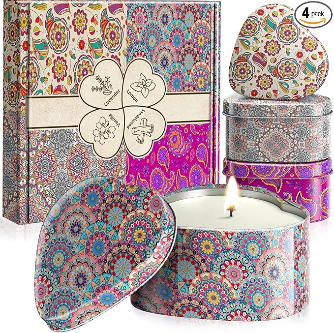 WarmEmbrace Scented Candles, 4 Pack Candles for Women, Candle Set 4 Different Scents, Natural Ingredients Soy Candle for H...