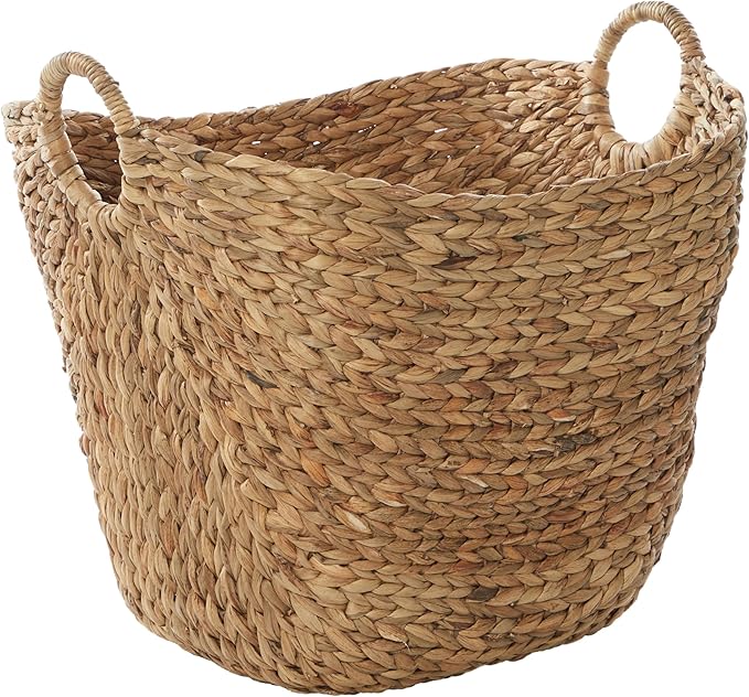 Deco 79 Seagrass Handmade Decorative and Functional Storage Basket Large Woven Basket Organizer with Ring Handles, Basket ...
