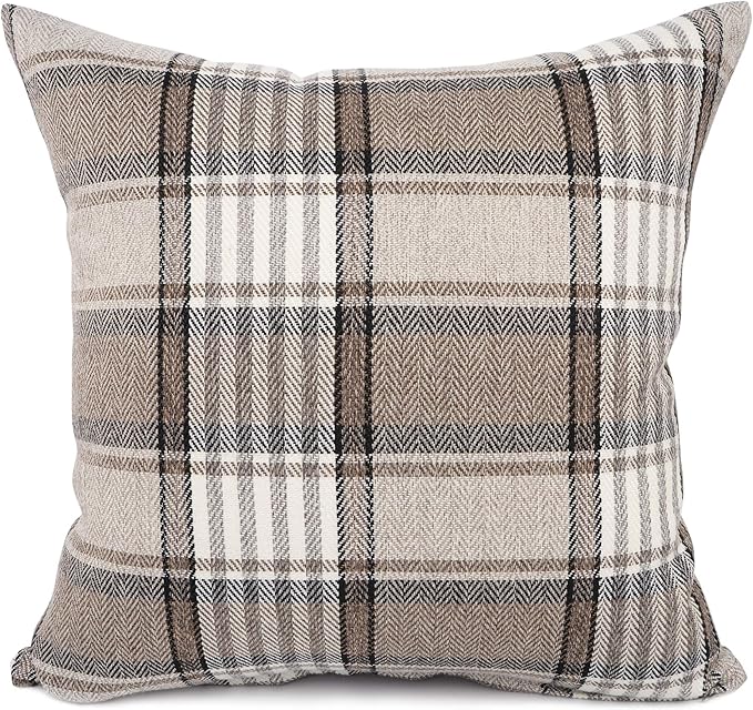 YOUR SMILE Retro Farmhouse Buffalo Tartan Chequer Stripe Plaid Cotton Linen Decorative Throw Pillow Case Cushion Cover Pil...