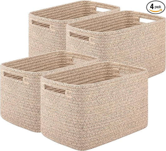 OIASKET Storage Baskets for Organizing, Woven Decorative Baskets for Shelves - Books, Towels, and Clothes, Cotton Rope Toy...
