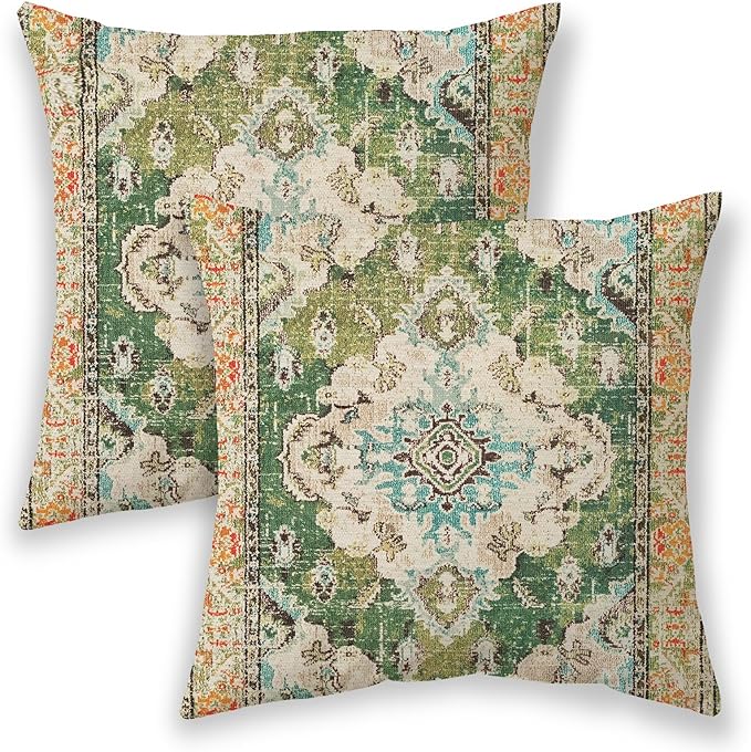 BETGINY Boho Pillow Covers 18x18, Olive Green Ethnic Design Outdoor Decorative Throw Pillows for Couch, Carpet Pattern Dec...