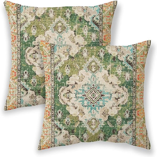BETGINY Boho Pillow Covers 18x18, Olive Green Ethnic Design Outdoor Decorative Throw Pillows for Couch, Carpet Pattern Dec...