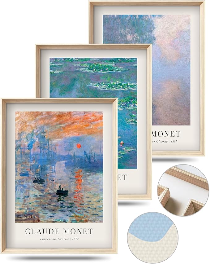Framed Claude Monet Water Lilies Canvas Wall Art,Vintage Impressionist Botanical Painting,16x12IN High Framed Design Print...
