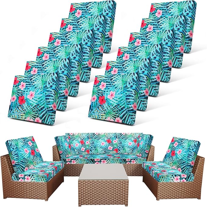 Newwiee 12 Pcs Patio Cushion Covers Outdoor Stretch Sofa Couch Cover Replacement Couch Slipcover Sofa Seat Chair Porch Pat...