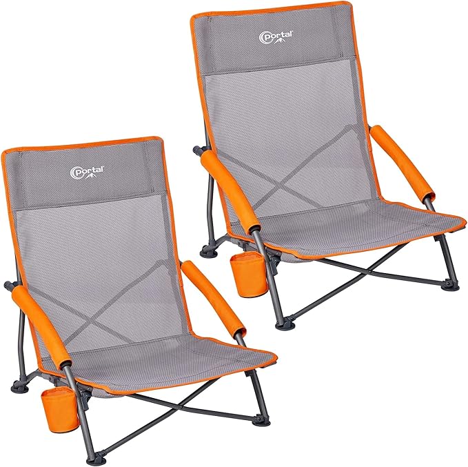 Portal Beach Chairs for Adults Camping Low Lightweight Portable Chair with Cup Holder Mesh Back Carry Bag for Outdoor Sand...