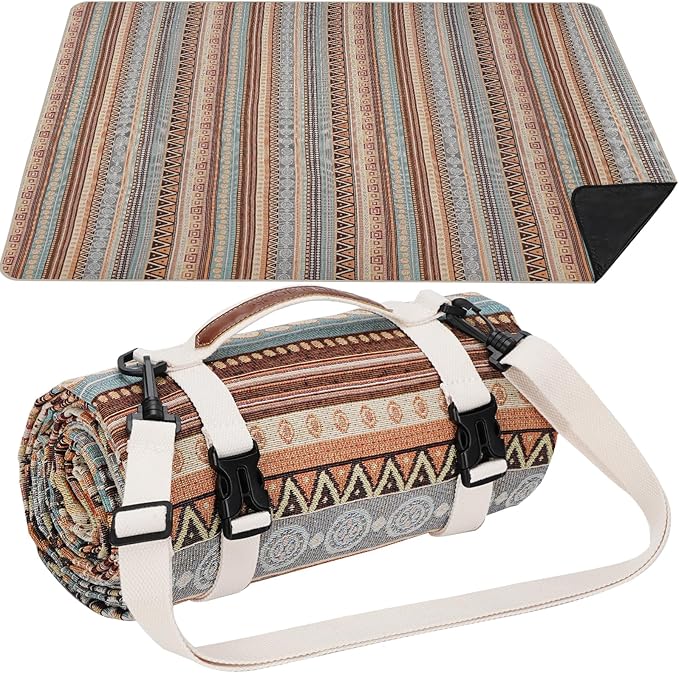 Extra Large Waterproof Picnic Blanket | Portable Camping & Beach Mat | Sand Free with Carry Strap | Park Blanket for Gras...