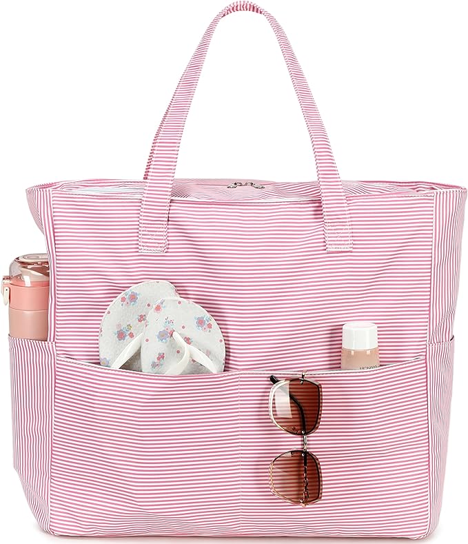 LEDAOU Large Beach Bag Women Waterproof Sandproof Zipper Beach Tote Pool Bag for Swim Gym Grocery Travel with Wet Pocket |...