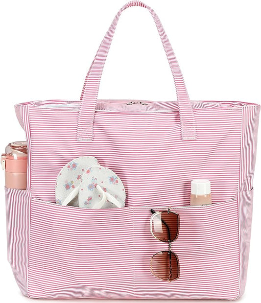 LEDAOU Large Beach Bag Women Waterproof Sandproof Zipper Beach Tote Pool Bag for Swim Gym Grocery Travel with Wet Pocket |...