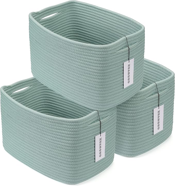 Cotton Rope storage Basket Bins Woven Basket for Organizing Shelves 15X10X9.3" Rectangle Decorative Baskets For storage Cl...