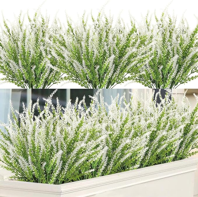 Ouddy Decor 12 Bundles Artificial Lavender Fake Flowers Faux Plastic Plants for Home Wedding Kitchen Garden Patio Window B...