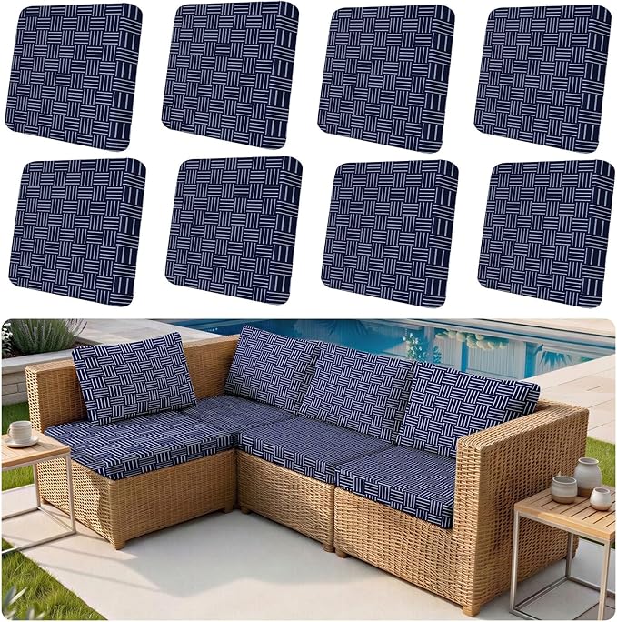 HobbLab 8-Piece High Elastic Outdoor Cushion Covers - Full Set Stretch Replacement Slipcovers for Seat & Back Cushions - U...