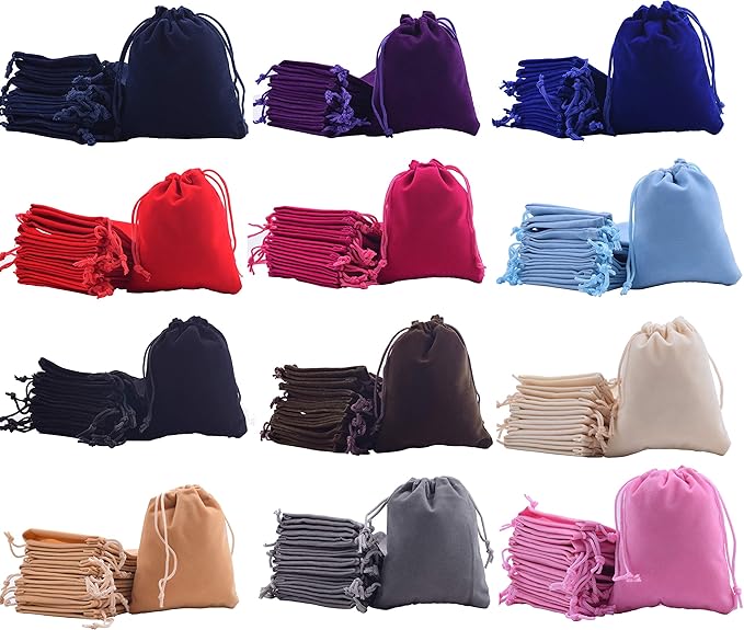 Sansam 48pcs Small 12 Colors Mixed Drawstrings Velvet Gift Bags Velvet Jewelry Pouches for Wedding Favors, Candy Bags, Par...