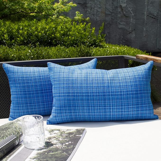 Kevin Textile Outdoor Waterproof Throw Pillow Covers 14x24 Inch Pack of 2 Woven Faux Linen Farmhouse Decorative Water Resi...