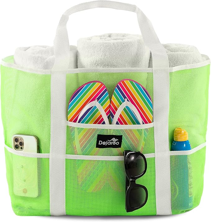 Dejaroo Mesh Sand Free Bag - Strong Lightweight Bag For Beach & Vacation Essentials. Tons of Storage!