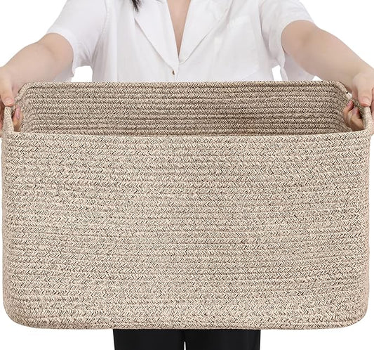 Optish 75L Large Blanket Basket, Woven Storage Baskets with Reinforced Handles, Rope Laundry Basket for Living Room, Bedro...