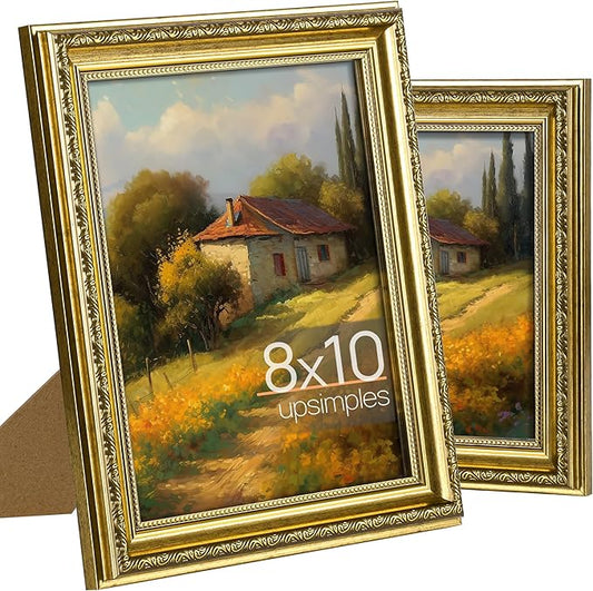 upsimples 8x10 Picture Frame with Real Glass, Ornate Vintage 8 x 10 Photo Frames for Wall Decor or Tabletop Display, Gold,...