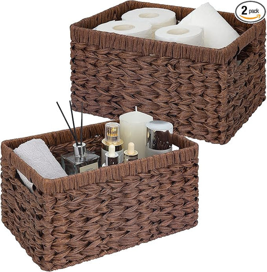 GRANNY SAYS Wicker Storage Baskets for Shelves, Wicker Baskets for Organizing, Waterproof Woven Basket for Pantry, Rectang...