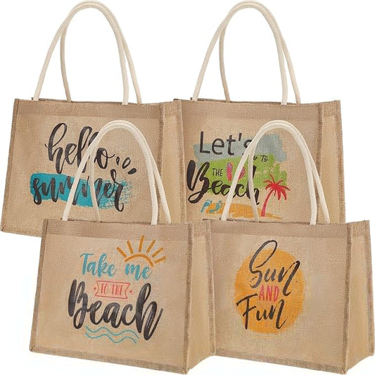 Sweetude Burlap Tote Bags with Handles for Women Burlap Tote Summer Straw Beach Bag 13.8 x 5.9 x 10.6 Inches