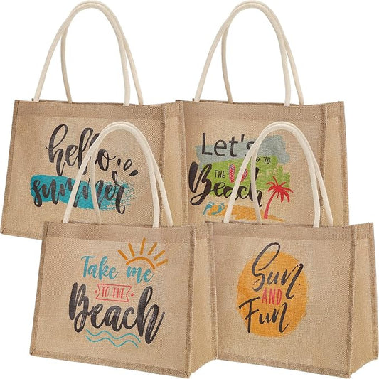 Sweetude Burlap Tote Bags with Handles for Women Burlap Tote Summer Straw Beach Bag 13.8 x 5.9 x 10.6 Inches