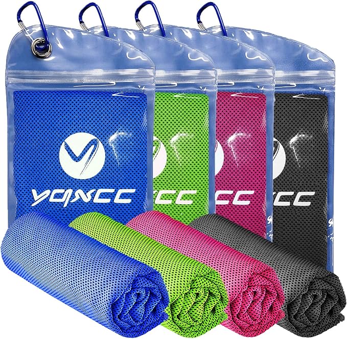 YQXCC Cooling Towels | 4 Pack 47"x12" | Ice Cool for Neck | Microfiber Soft Breathable Chilly | for Yoga, Sports, Golf, Gy...
