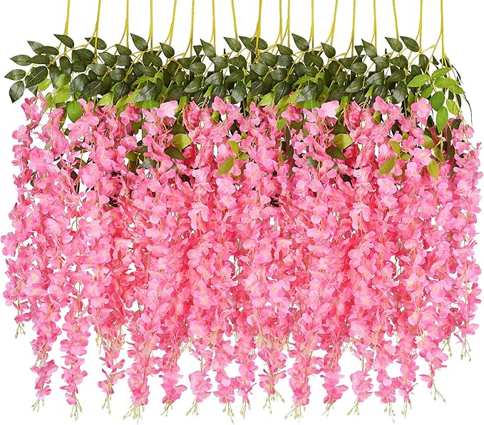 DearHouse 6 Pack Artificial Fake Wisteria Vine Ratta Hanging Garland Silk Flowers String Party Home Wedding Decor, 3.75 Fe...