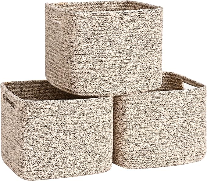 Degeyoyo 3 Pack Cube Storage Bin, 9”x9”x7” Cotton Rope Woven Baskets for Organizing Toys Clothes Towels, Square Gift Stora...