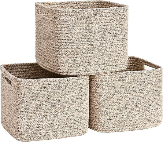 Degeyoyo 3 Pack Cube Storage Bin, 9”x9”x7” Cotton Rope Woven Baskets for Organizing Toys Clothes Towels, Square Gift Stora...
