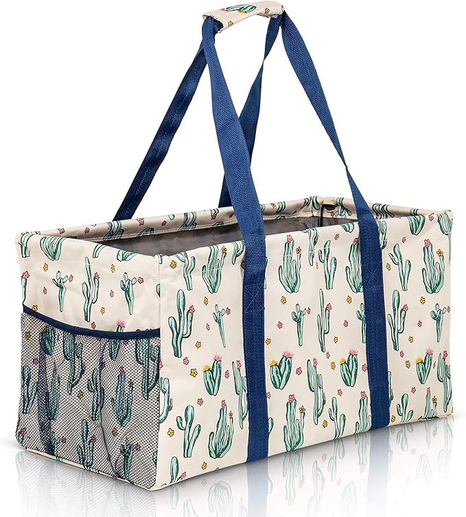 Lucazzi Extra Large Utility Tote Bag, Oversized Collapsible Reusable Wire Frame Rectangular Canvas Basket With Two Exterio...