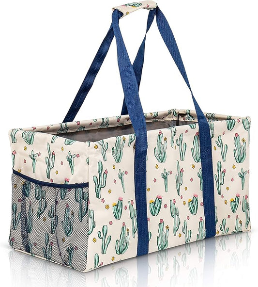 Lucazzi Extra Large Utility Tote Bag, Oversized Collapsible Reusable Wire Frame Rectangular Canvas Basket With Two Exterio...