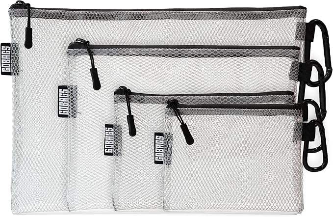 GOBAGS Air Production Multi‑Size Clear Zipper Pouch (4‑Pack) – Cable Organizer & Travel Gear Bag for Electronics, Camera A...