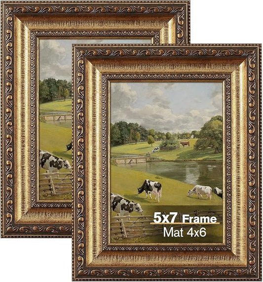 Splinterix 5x7 Gold Picture Frame, 2 Pack Ornate Vintage Picture Frames for Wall or Tabletop Display, 5x7 Photo Frame Gold...