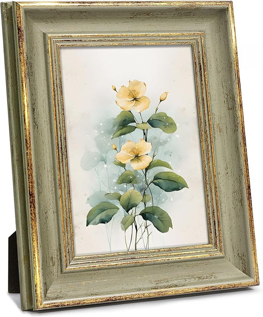 Afuly 5x7 Picture Frame Vintage Antique Photo Frame Retro Green Gold Picture Frames Home Decor for Wall Haning or Tabletop...