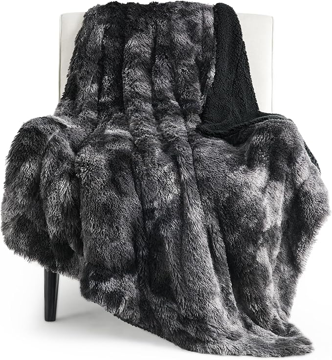 Bedsure GentleSoft Fluffy Black Blanket Cozy Gifts for Men, Black Home Decor Soft Fuzzy Plush Thick Warm Sherpa Fleece Fau...