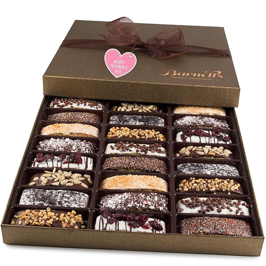 Barnetts Mothers Day Chocolate 24 Biscotti Gift Baskets, Gourmet Cookie Gifts Box for Him and Her Food Baskets Delivery, C...